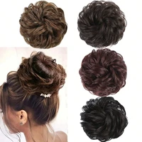 1 pièce postiche chignon en soie artificielle, anneau de cheveux pour créer une coiffure chignon, accessoire de cheveux pour femme, extension de chignon élastique ondulé et bouclé, postiche synthétique pour volume et boucles, adaptée aux femmes et aux filles 1