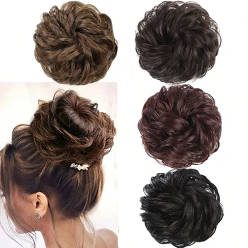 Parrucchino per chignon 1 pezzo realizzato in seta artificiale, anello per capelli per creare un acconciatura a panino, accessorio per capelli da donna, estensione elastica per chignon ricci ondulati, parrucchino sintetico per volumi e ricci, adatto per donne e ragazze