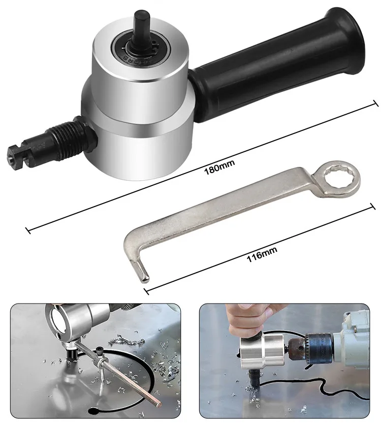 Double Headed Sheet Metal Cutting Nibbler Metal Saw Cutter 360 Degree Adjustable Drill Attachment with Extra Punch Cutting Tools 3