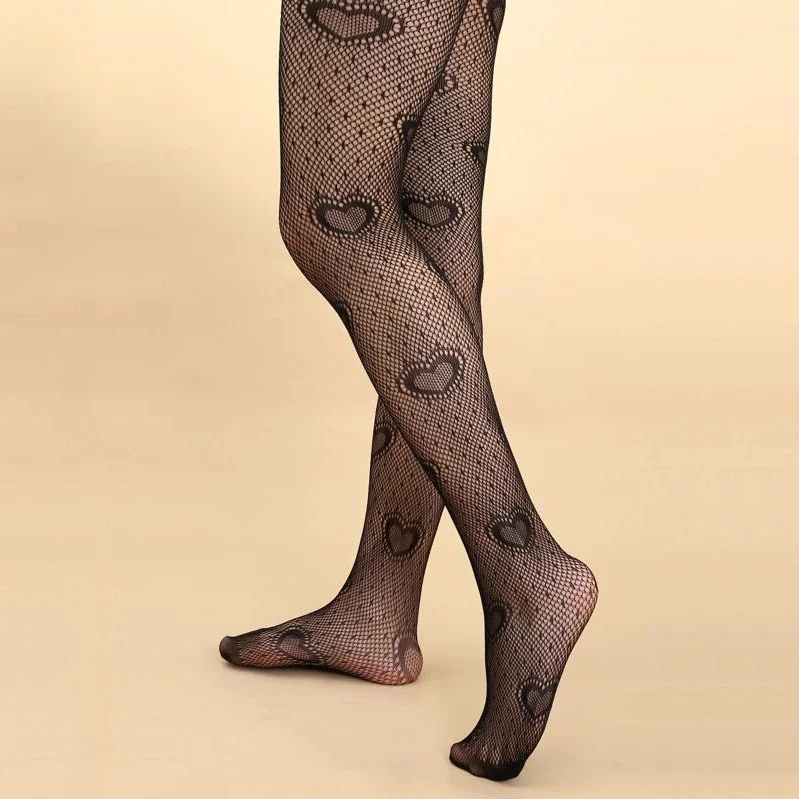 Women Pantyhose Heart Pattern Print 