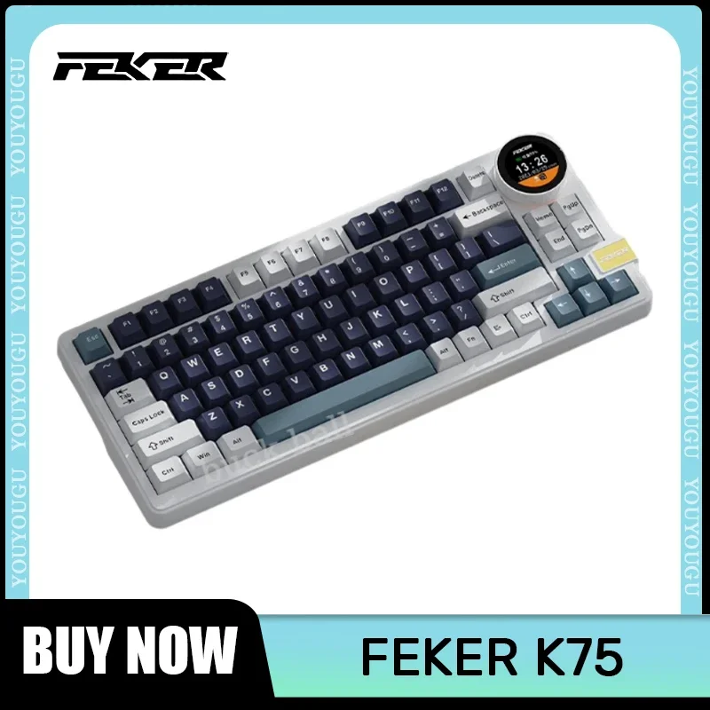 

Feker K75 Gaming Mechanical Keyboard With Knob Screen Bluetooth Wireless 3 Mode RGB Backlight 83keys Pbt Keycaps Gamer Keyboards