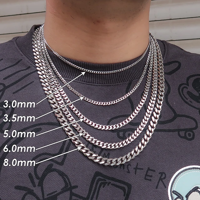 Men's Silver Chain Necklace | 4mm Width | 16 inch - 18 inch - 20 inch - 22 inch - 24 inch | 40cm - 60cm | CubanSkinny | Thin Chain | Mens Gift Idea