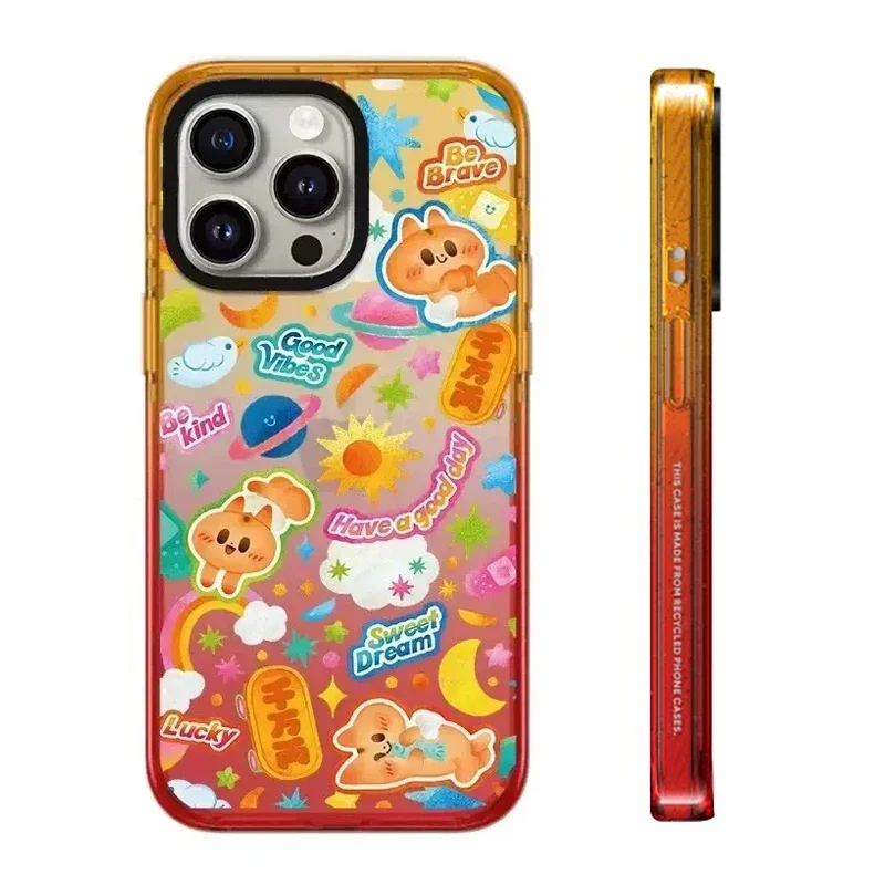 

Peach Gradient Border 2.0 Acrylic Cute Cartoon Cat iPhone 11 12 13 15 14 Pro Max Protective Case, Fits iPhone 15 Pro Max