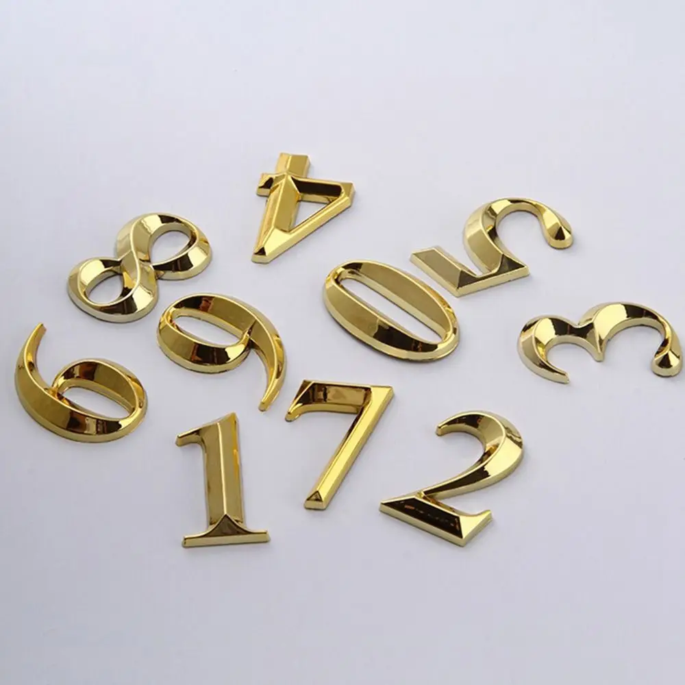3D Door Number ABS Injection Molding Electroplating Plate Digits 0 To 9 Golden Door Self Adhesive Street Sticker Outdoor