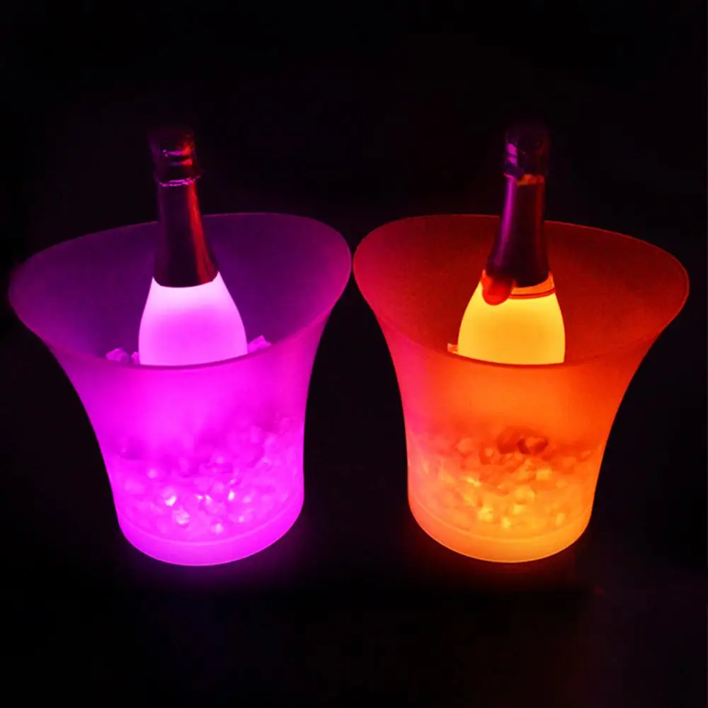 1Pc 5L Ice Bucket with LED Colorful KTV Bars Wine Champagne Beer Cooler Barware Waterproof PP Whiskey Ice Bucket Bar Accessories ice bucket