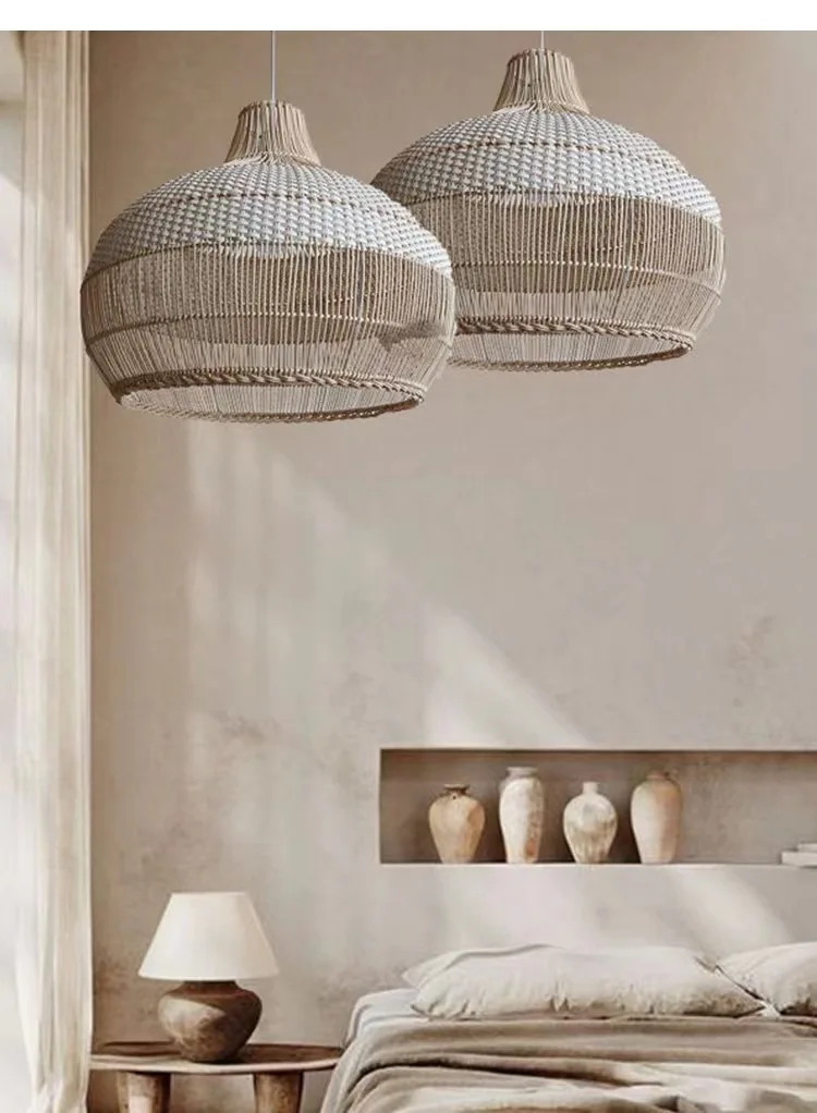 35cm Restaurant Chandelier Creative Personality Rattan Lighting Simple Living Room Dining Table Rattan Art Catering Lighting