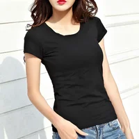 Womens Basic Tees Shirt Solid Plain Top Short Sleeve Roundneck V Neck Top 4