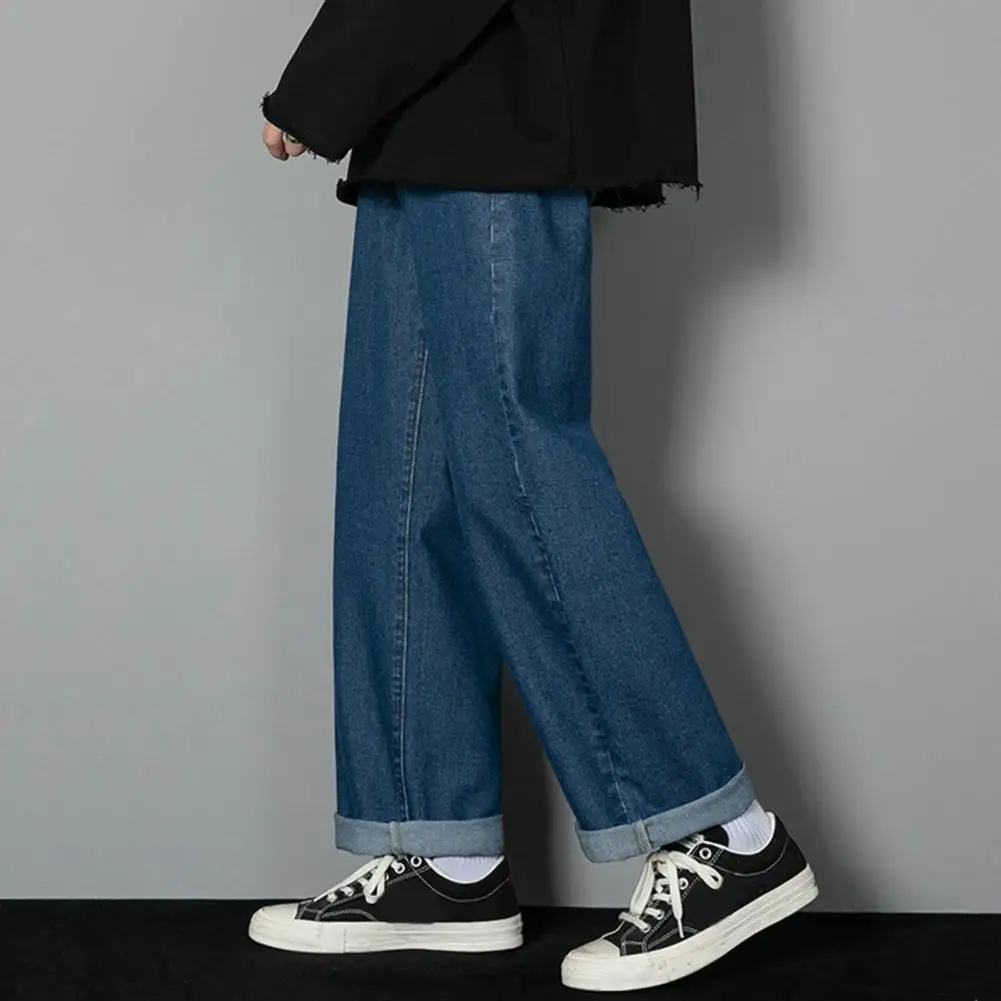 

Zipper Closure Pants Men Pants Retro Streetwear Men's Wide Leg Pants with Deep Crotch Breathable Fabric Loose Fit for Comfort