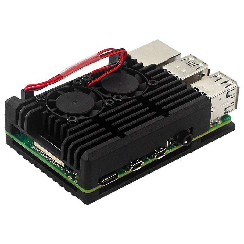 Raspberry pi Modelo b Case com Mini Ventiladores de Refrigeração Dupla Concha Protetora de Refrigeração Concha de Liga de Alumínio Capa para Rpi 4b - Imagem 5