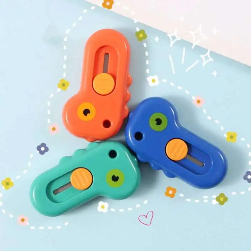 Utility Knife Paper Cutter Box Cutter 1 Piece Kawaii Mini Pocket Dinosaur Art Express Box Knife Craft Wrapping Refillable Blade Stationery