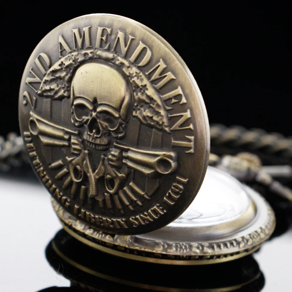 

New Distressed 2Nd Double Gun Skull Cowboy Quartz Pocket Watch Vintage Steampunk Chain Necklace Pendant Gentleman Clock Gift