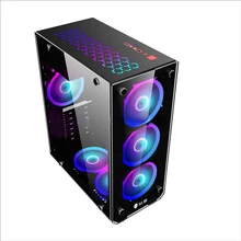  pc cabinet Two tempered glass gaming ATX full tower gamer computer case with RGB fan 