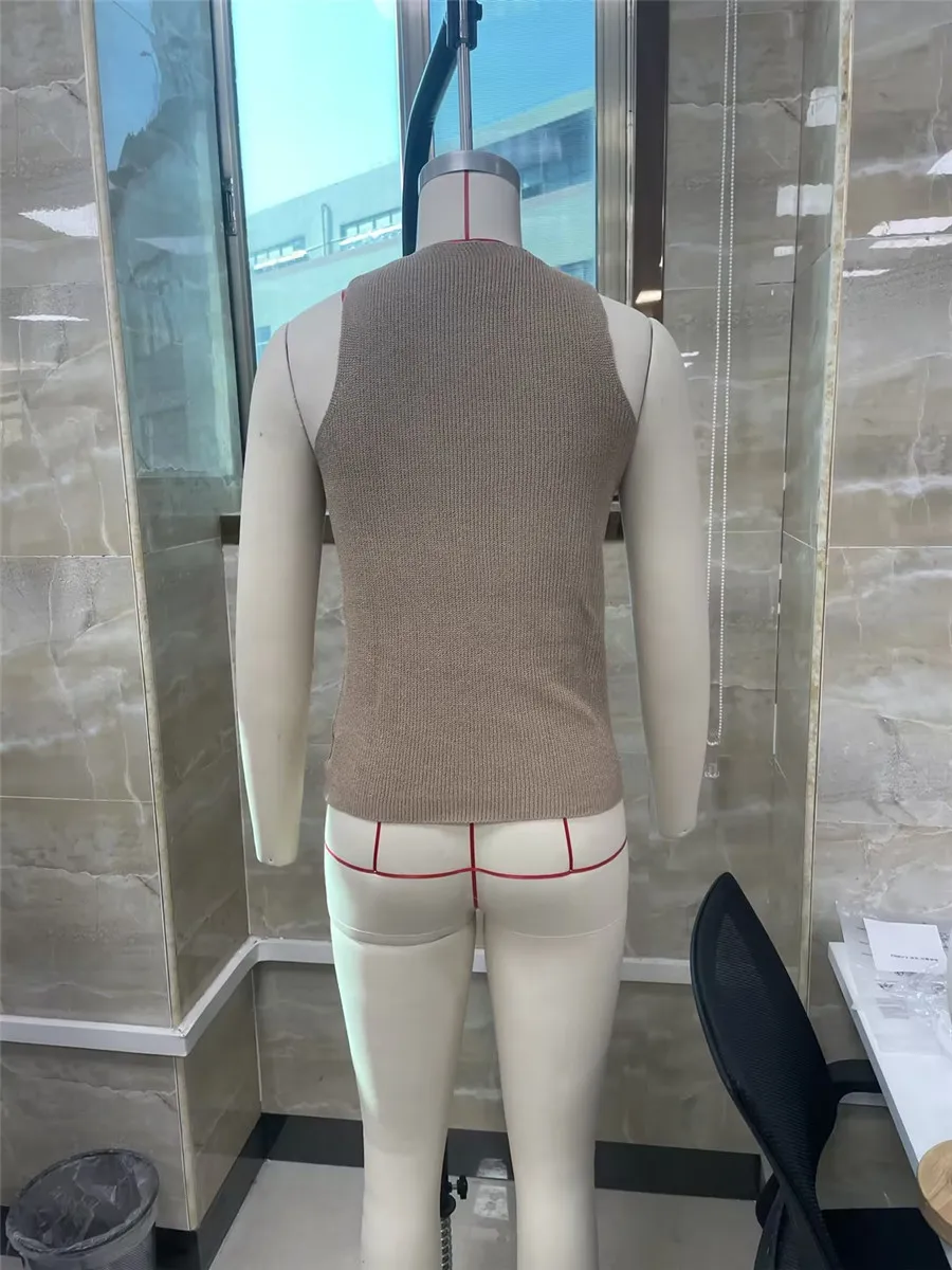 Women's Summer Knit Tank Tops Solid Color Sleeveless Cross Front Slim Sweater Vest Ladies Chic Camis Vest for Streetwear Y2K 00s image