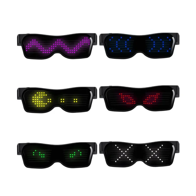 앱 제어 블루투스 LED 파티 안경, 사용자 정의 언어, USB 충전 깜박이는 발광 안경, 크리스마스 콘서트 선글라스