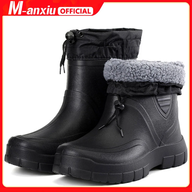 Botas de lluvia para botas nieve cálidas de felpa para invierno, botas de trabajo impermeables, botas de pesca, botas de moto para hombre| | - AliExpress