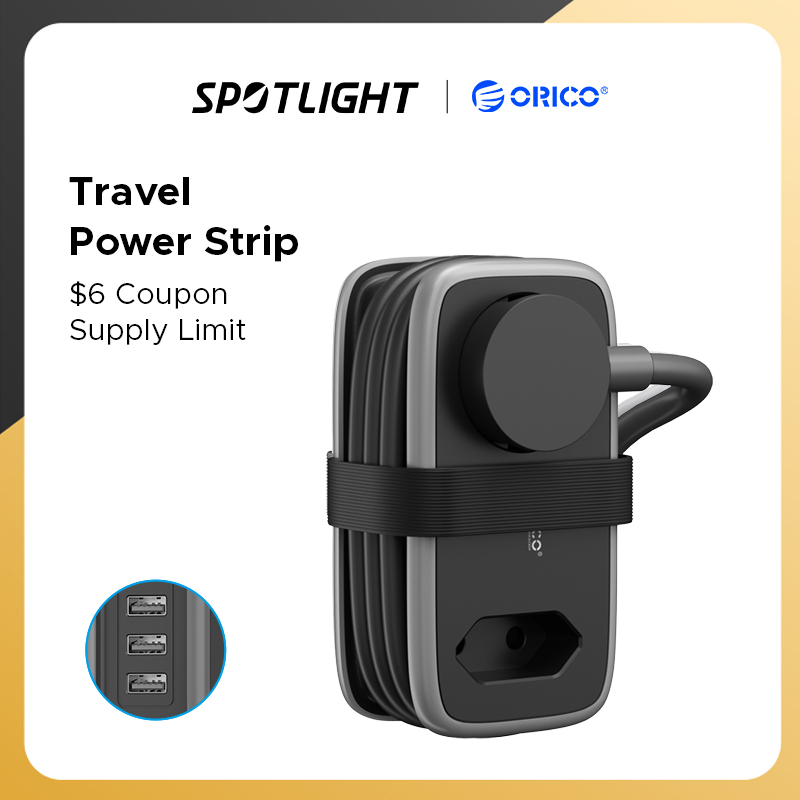 ORICO EU Plug Travel Strip 1.11M Extension Cord Electrical Socket Smart USB C and USB A 15W Max for Travel Surge Protect Filter