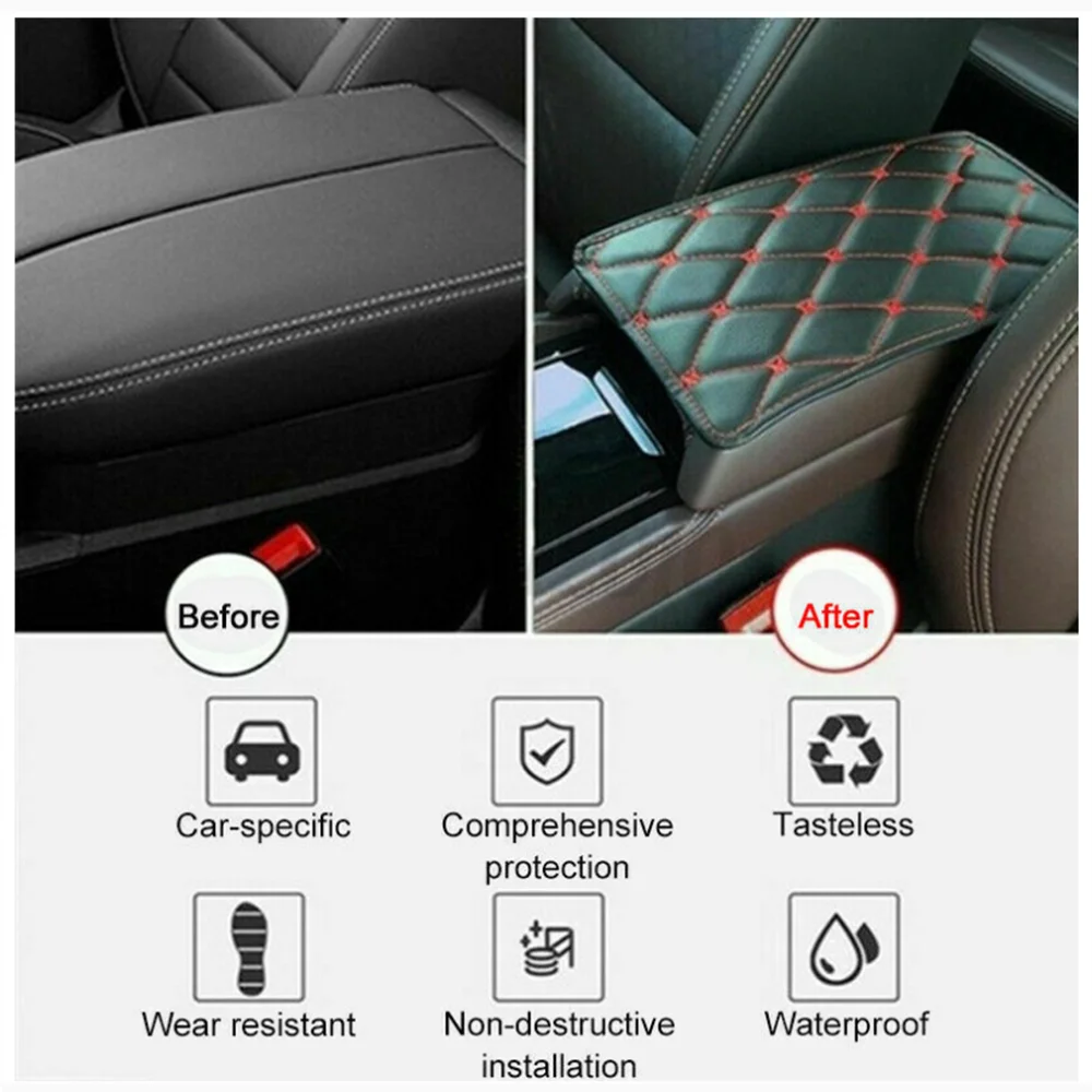 Car Armrest Cushion PU Leather Wear Mat Car Armrest Covers Auto Seat Storage Box Universal Center Console Protection Accessories