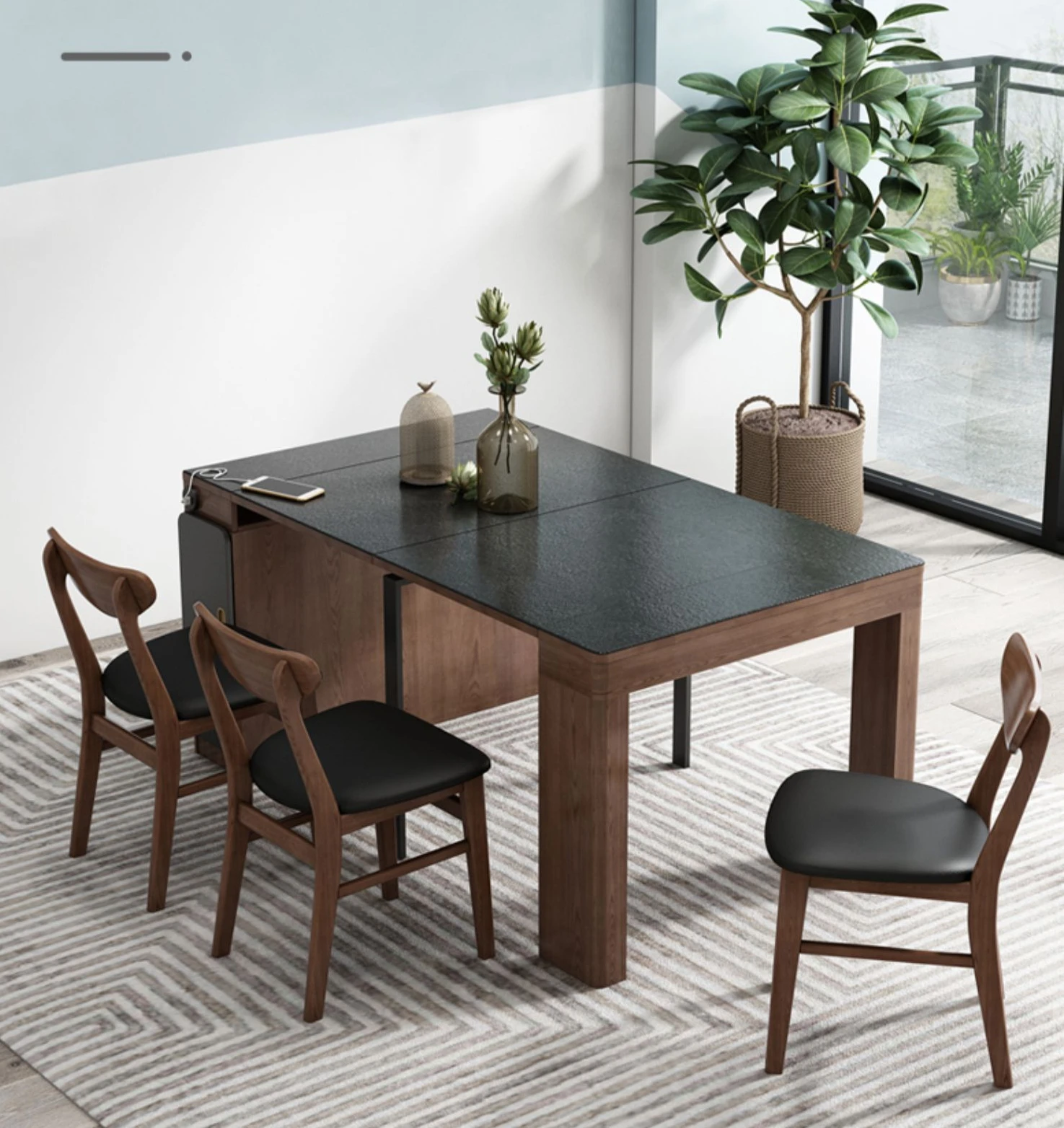 

Nordic foldable dining table, chair, edge cabinet combination, expandable and space saving dining table, household use