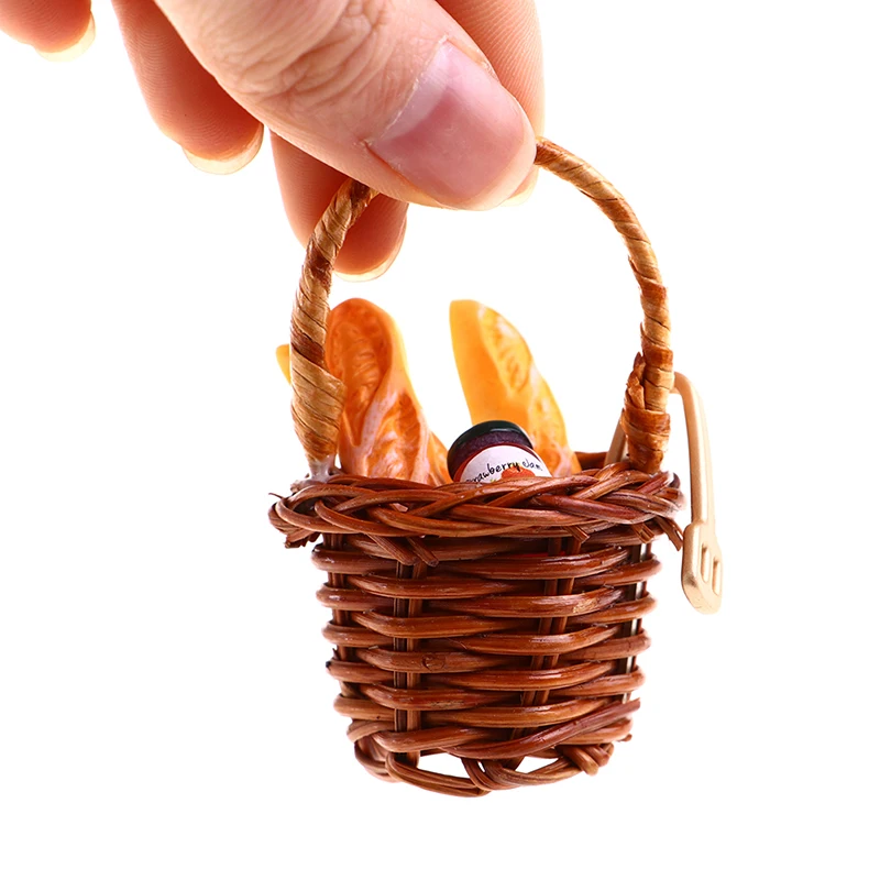 6/7Pcs 1:12 Dollhouse Miniature Food Mini Honey Bread Jam Basket Picnic Set Pretend Doll House Decor Accessories Kid Toys Gifts