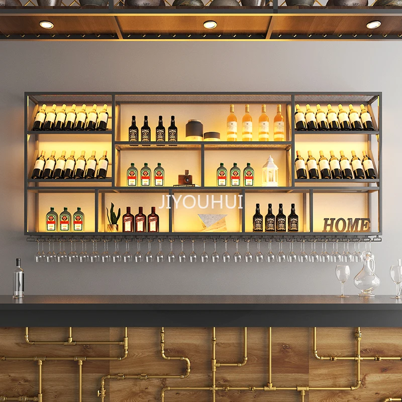 

Metalic Whisky Wine Bar Cabinet Corner Liquor Commercial Industrial Bar Cabinet Alcohol Hanging Hutch Stojak Na Wino Furniture