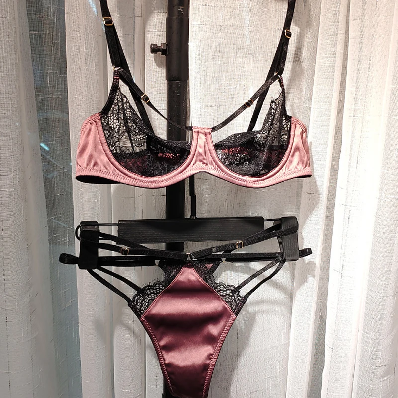 Ensemble de sous-vêtements pour femmes, Lingerie classique en dentelle, haut string, sous-vêtements féminins, intimes transparents, ensembles de soutien-gorge, culottes, sous-vêtements