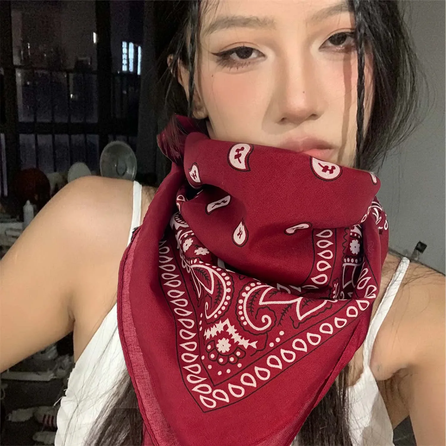 New Fashion Hip Hop Wine Red Hair Scarf Unisex Retro Square Scarves Headwear Bandanna Hair Band Neck Wrist Wrap Band Accessories