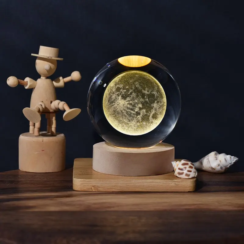 6cm 3D Crystal Ball Crystal Planet Night Light Laser Engraved Solar System Globe Astronomy Birthday Gift Home Desktop Decoration 4