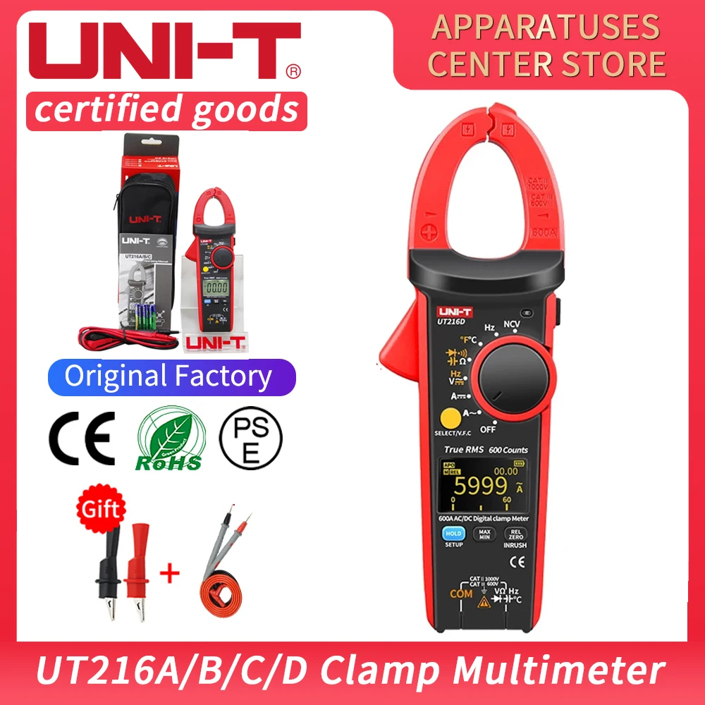 

UNI-T UT216A UT216B UT216C UT216D 600A Digital Clamp Meter AC DC Current Auto Range Multimeter Diode LCD Temperature Tester