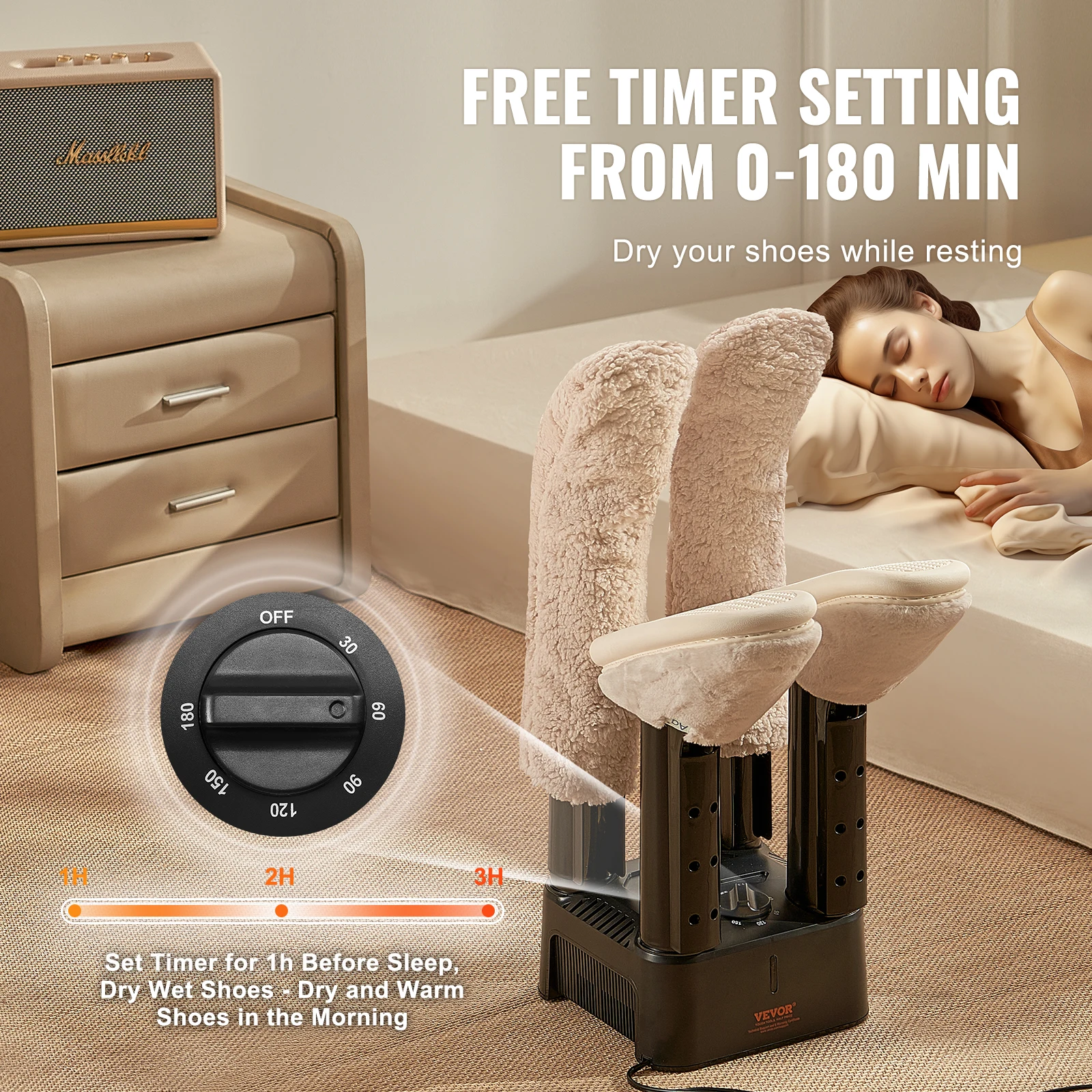 VEVOR Detachable 4 Tubes Portable Shoe Dryer with Timer Boot Warmers Dryer with Heat Blower & ABS PP for Multiple Shoes and Boot 5