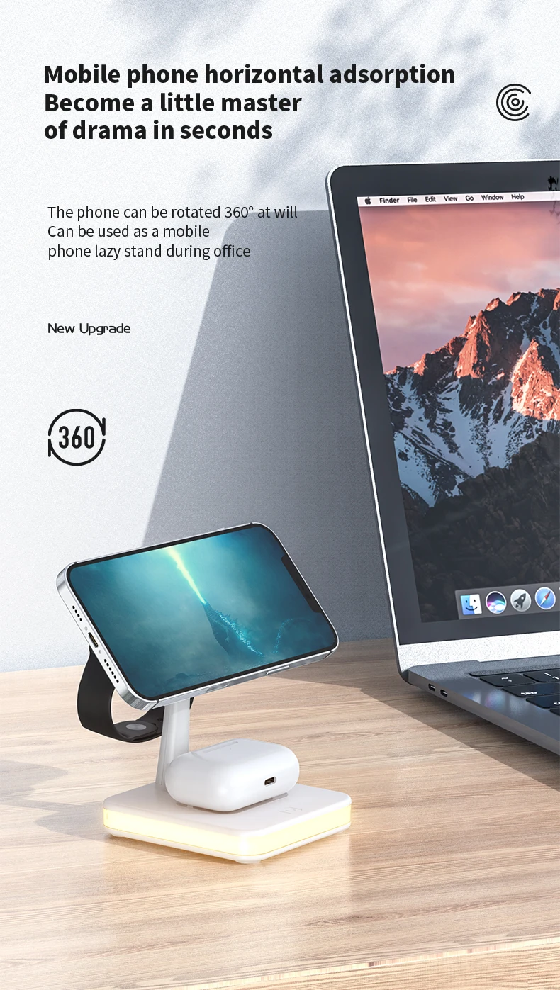 Magnético sem Fio Carregadores Suporte Dock para Iphone 13 12 Pro Max Mini Apple Iver Airpods Luz da Noite Estação de Carregamento Rápido 25w 9 Home & Garden