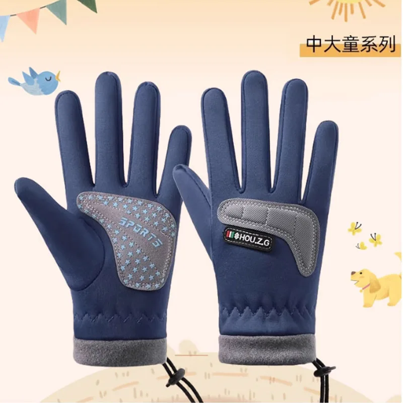 Winter Children Cycling Gloves Cold Wingproof Non-Slip Bicycle Skating  Ski Outdoor Sports Fleece Warm Kids Gloves 6