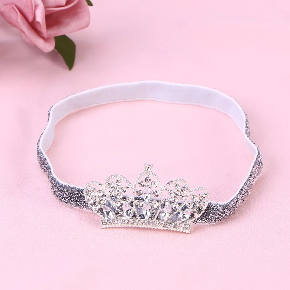 Baby Girls Rhinestone Crown Headband Lovely Elastic Hairband Headdress Hair Accessories (Golden Ribbon, Golden Crown) 5