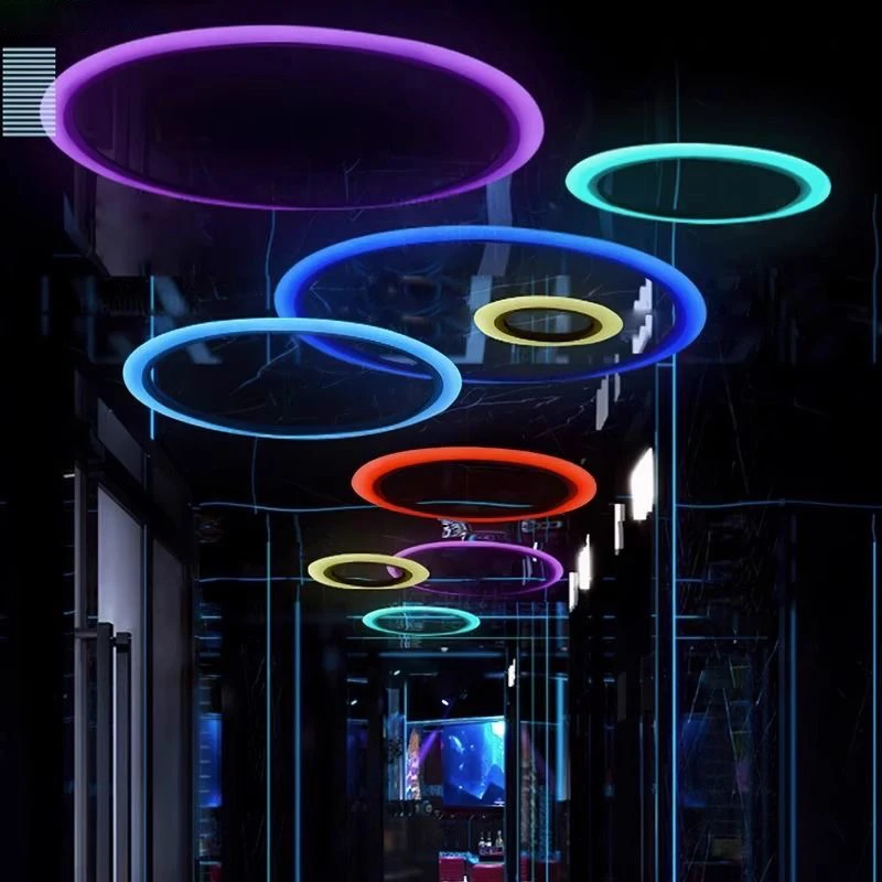

RGB Led Ring Chandelier Lamp Home Bar Coffee Shop Decoration Light