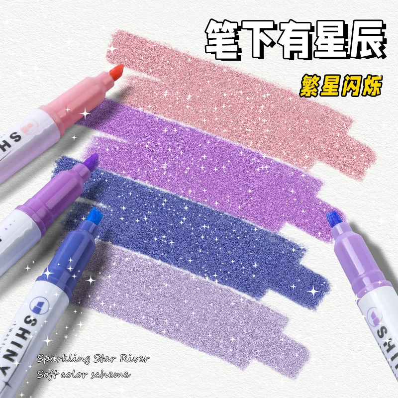 4pcs 반짝이 색상 반짝 이는 펜 세트 블링 스파클링 형광펜 마커 4mm 브러시..