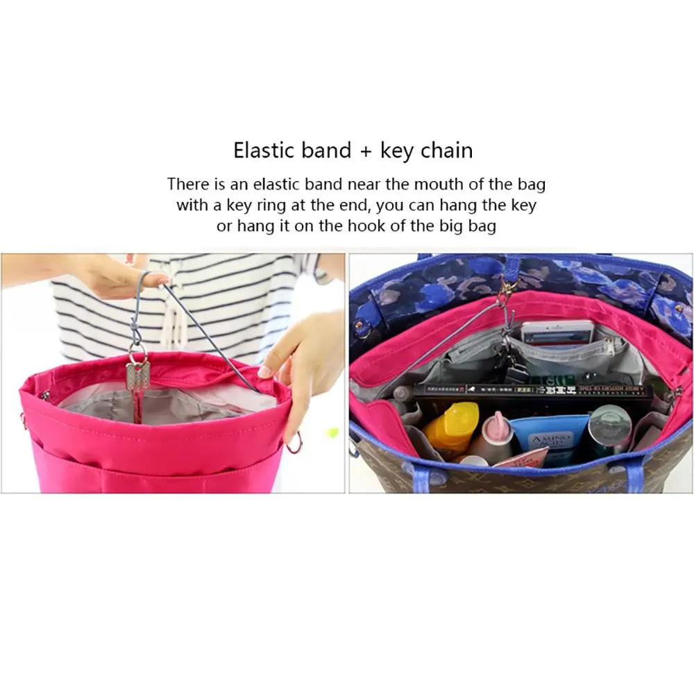1Pcs New Storage Bags Insert Cosmetic Bag Felt with Zipped Top Linner Bag Portable Multi-Pocket Women Handbag Organizer Purse