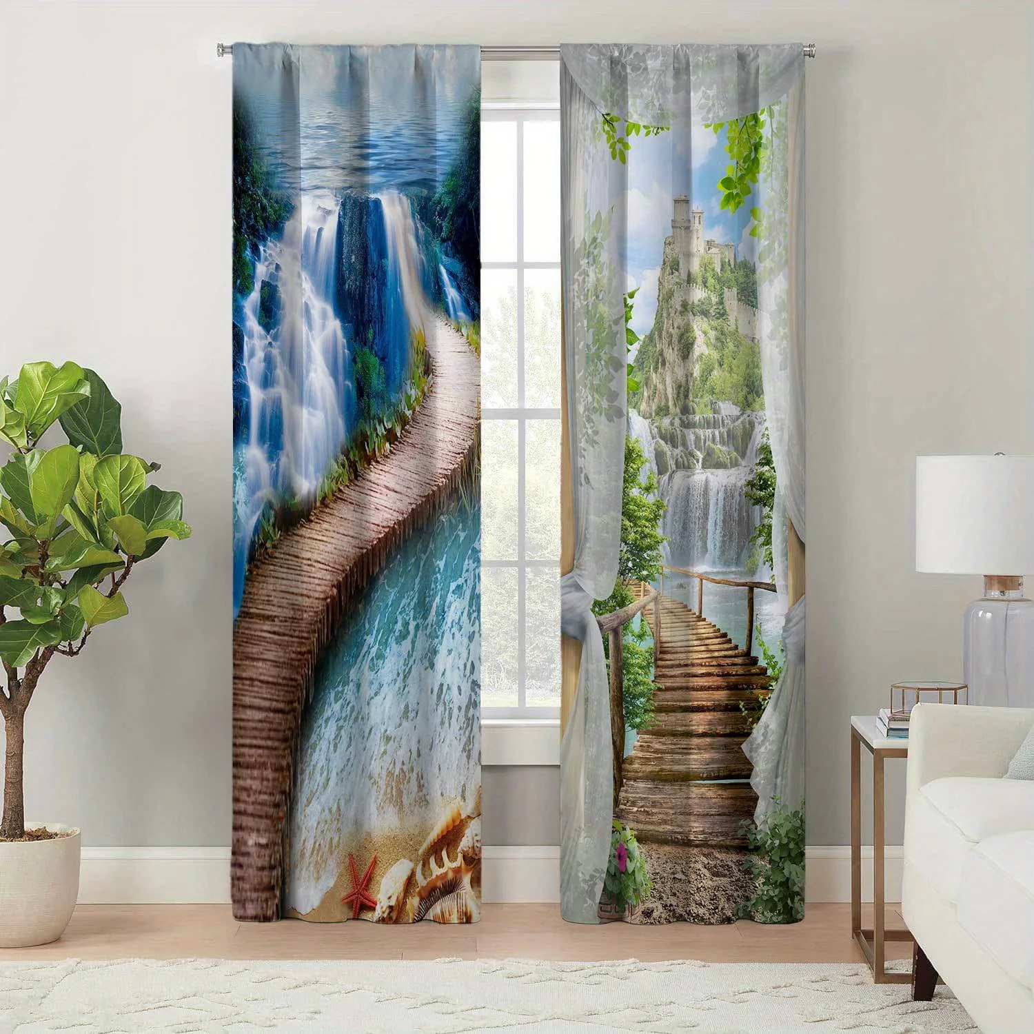 

2panels Minimalist Style Living Room Curtain Window Landscape Printed Curtains Four Season Charm For Living Bedroom Durable
