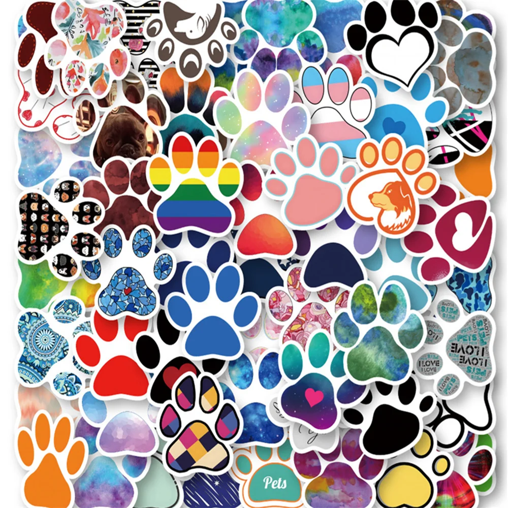

10/30/50PCS New DIY Cute Paw Print Stickers Cartoon Creative Anime iPad Desk Luggage Car Guitar Decoration Waterproof Wholesale