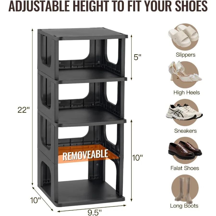 5Tier Small Shoe Rack Vertical Narrow Stackable Organizer with Removable Partition Efficient Shoe Storage for Closet Entryway a