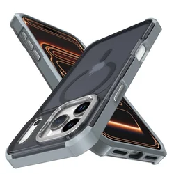 Luxury Magnetic Shockproof Matte Translucent Phone Case - iPhone 15 Plus (Gray)