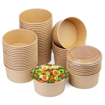 Boîtes à Bento pour déjeuner, bols en papier jetables, récipient alimentaire à emporter avec couvercles pour salades, vaisselle jetable pour aliments de fête, 25 pièces 1