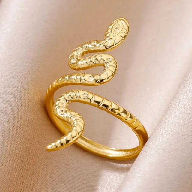 88058-e41e8e.jpg Bagues serpent en acier inoxydable plaqué or 316L pour femmes et hommes, anneau ouvert et réglable, bijoux esthétiques gothiques Vintage