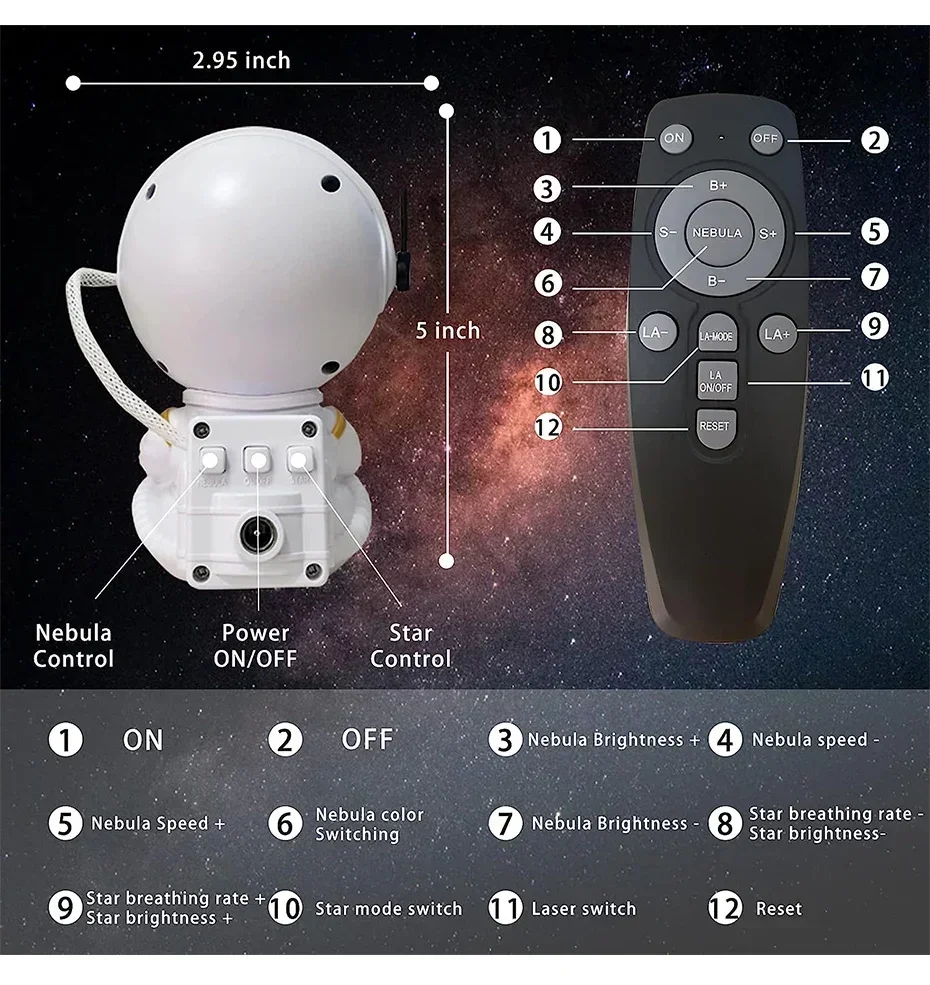 Description Picture 3 of itemGalaxy Star Projector LED Night Light Starry Sky Astronaut Porjectors Lamp For Decoration Bedroom Home Decorative Children Gifts