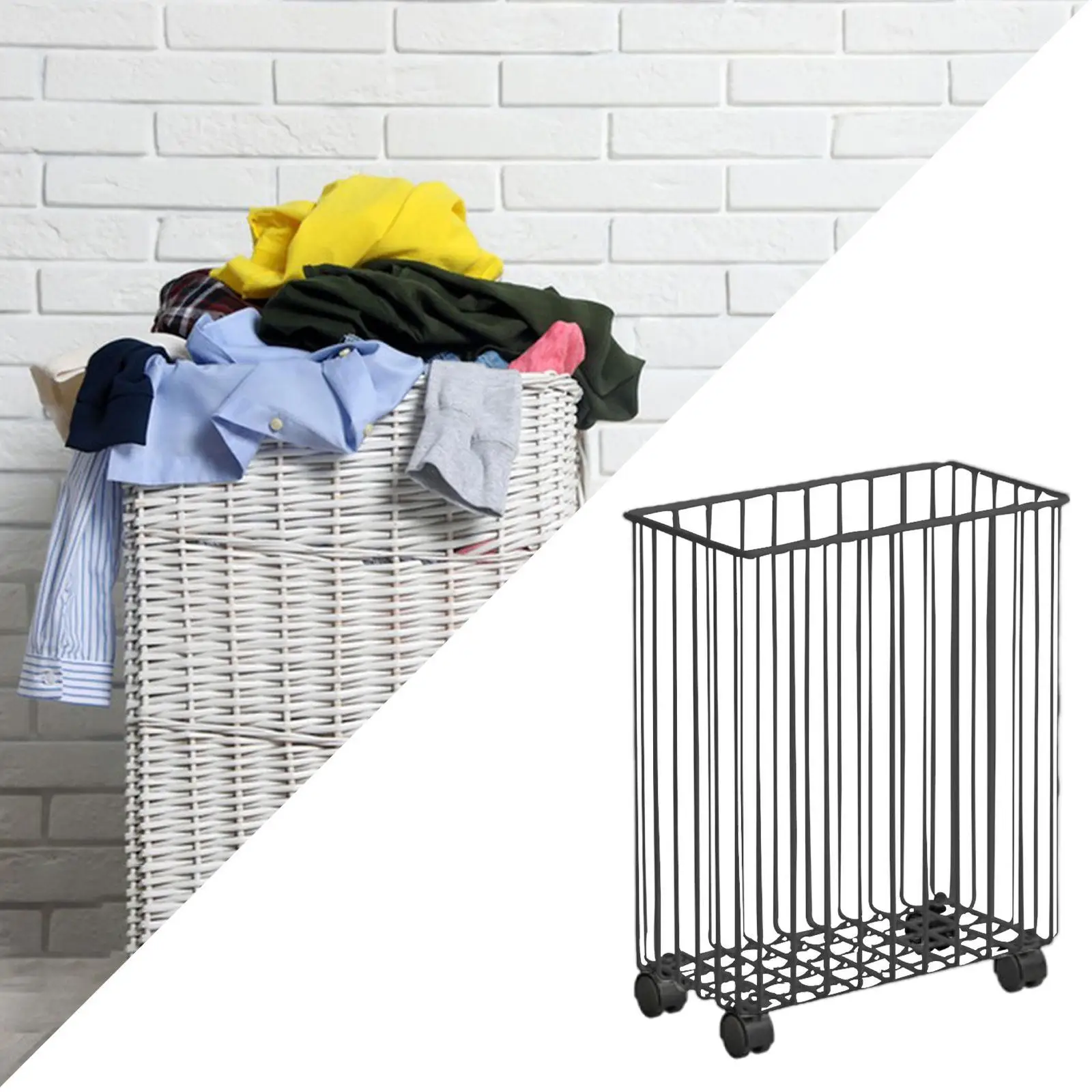 Dirty Laundry Hamper Large Capacity Rolling Slim Laundry Basket for Badminton Racket Yoga Strap Resistance Bands Foam Roller