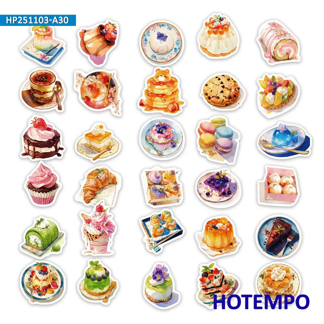 10/30 Stück, Aufkleber für süße Lebensmittel, Kuchen Brot Pudding Getränk, Niedliches Dessert Graffiti, für DIY Creative Decoration, Lustiges Sticker-Paket – Detail 2