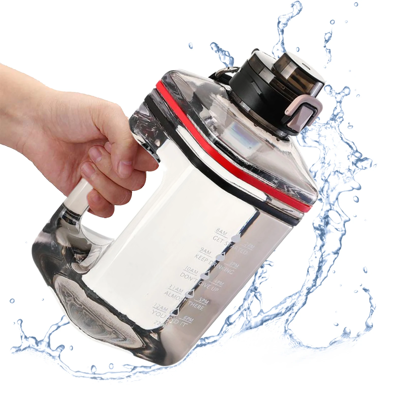 Sport Water Bottle 2.2L Motivate Square Water Jugs Portable Transparent Fitness Cup Drinking Kettle With Straps Handles BPA Free