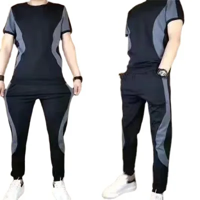 Fashionable Casual Men's Summer Sports Suit Short Sleeves 2-piece Set Versatile Trendy Streetwear
