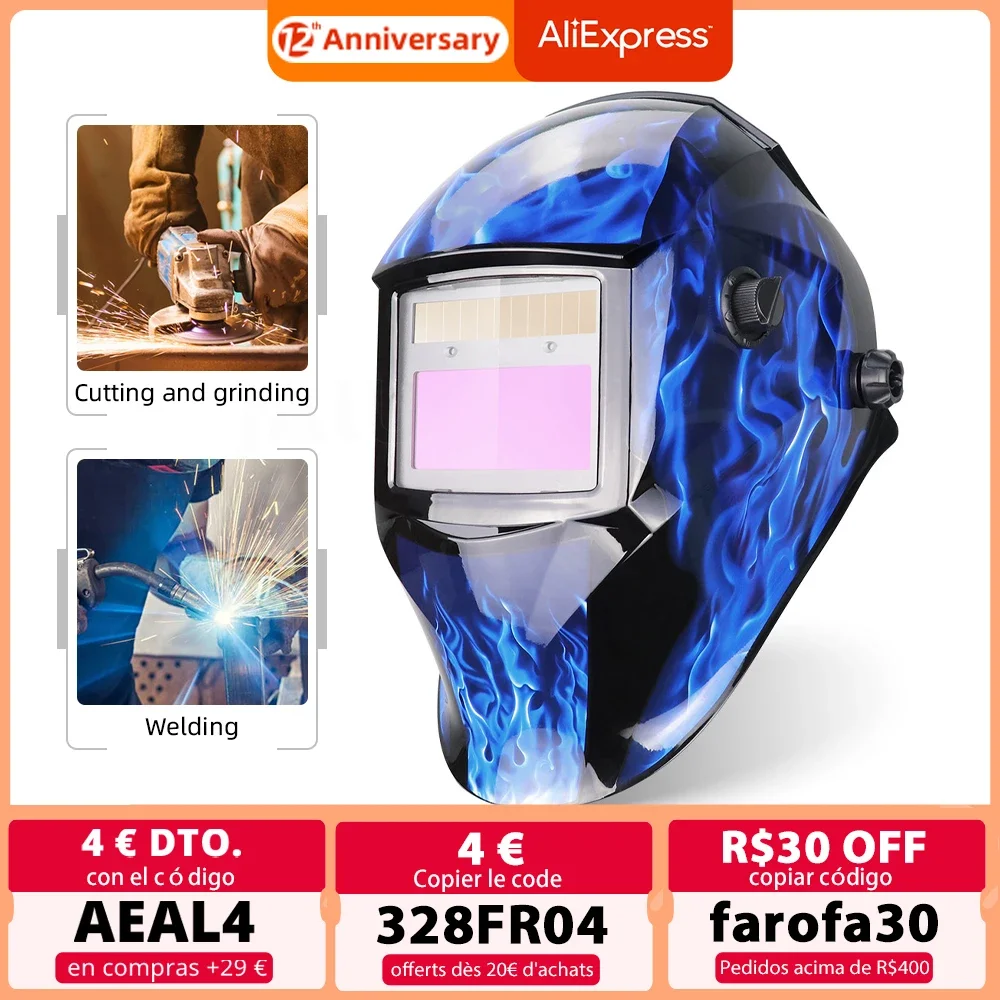 Welding Helmet DIN 4/9-13 Optical 1112 Welder Masks 2 Sensors 1/25000s Battery Li Solar Cells Auto Darkening Cap TIG MIG MAG