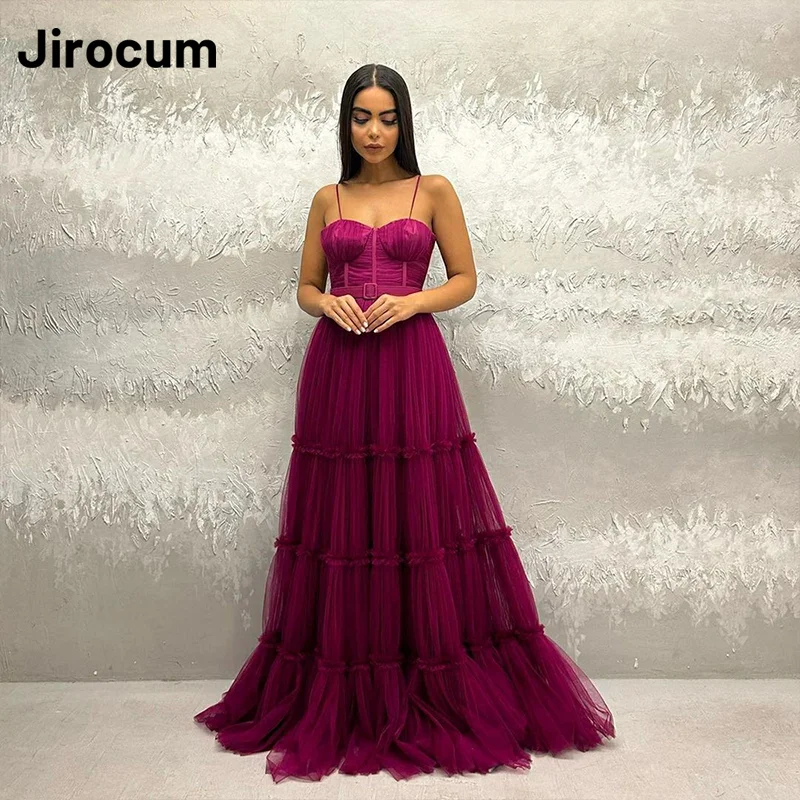 

Jirocum Dark Purple A Line Evening Gown Women's Spaghetti Strap Layered Long Party Prom Gowns Fashionable Formal Occasion Dress