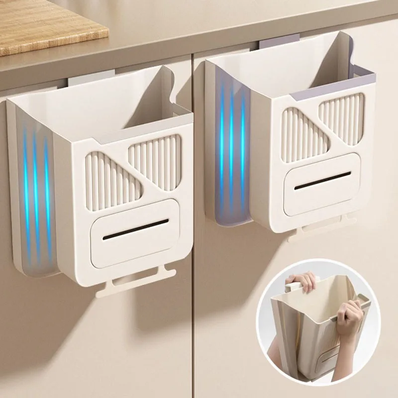 

Kitchen Folding Trash Can Wall-mounted Cabinet Hanging Storage Trash Basket with Garbage Bag Storage Box Bathroom Waste Bin