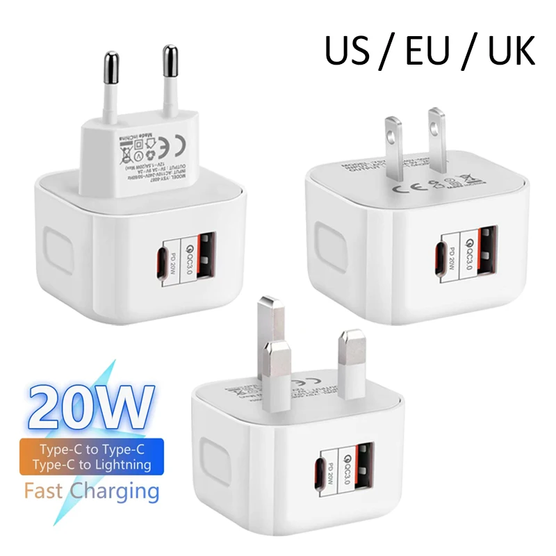 USB C 타입 고속 충전 전원 어댑터, 여행용 벽 충전기, 미국, EU, 영국,..